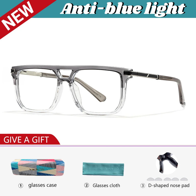 Vicky Men's Full Rim Square Double Bridge Tr 90 Alloy Reading Glasses 760025