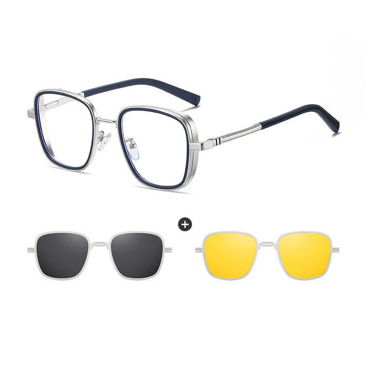 Vicky Women's Full Rim Square Eyeglasses Clip On Sunglasses 77031