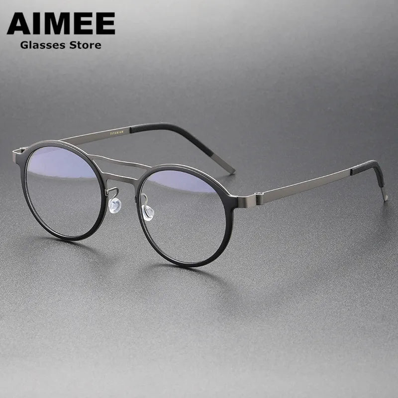 Aimee Unisex Full Rim Round Double Bridge Titanium Eyeglasses 9739 Full Rim Aimee Black-Grey  