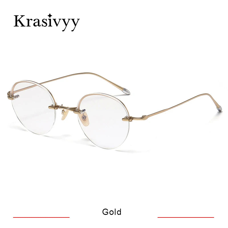 Krasivyy Men's Semi Rim Round Titanium Eyeglasses K5921 Semi Rim Krasivyy Gold  