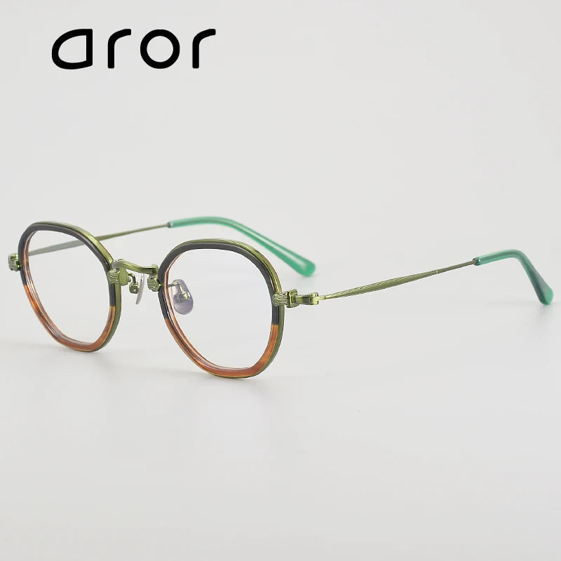 Aror Unisex Full Rim Flat Top Polygon Titanium Acetate Eyeglasses 4941