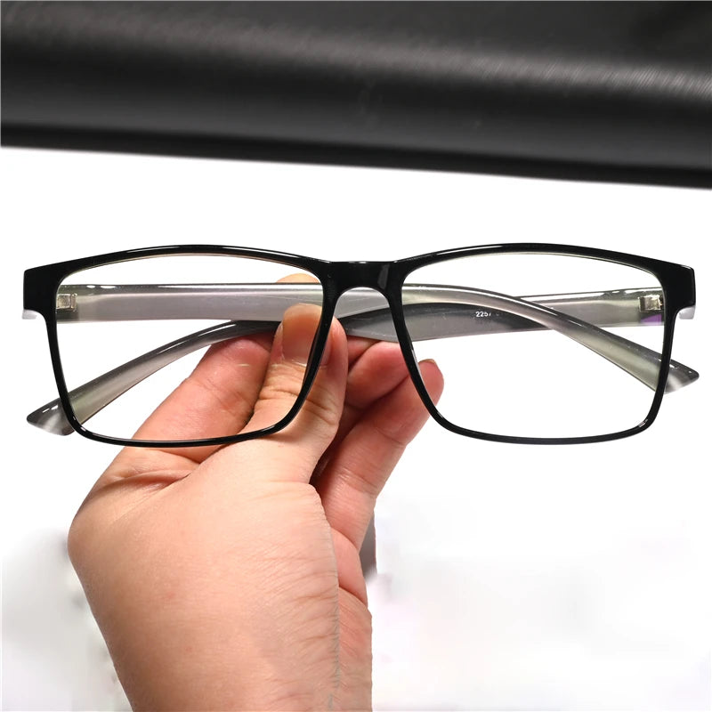 Cubojue Unisex Full Rim Big Square Tr 90 Titanium Reading Glasses 52257 Reading Glasses Cubojue black grey anti blue light 400