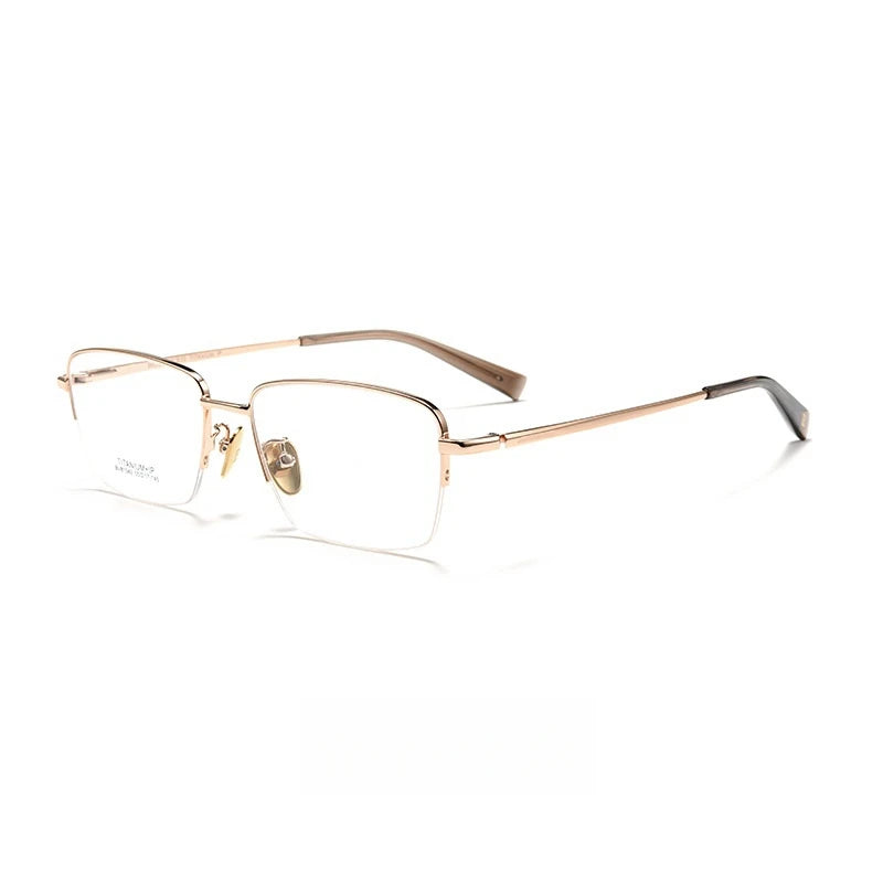 Yimaruili Men's Semi Rim Square Titanium Eyeglasses 81042 Semi Rim Yimaruili Eyeglasses Gold