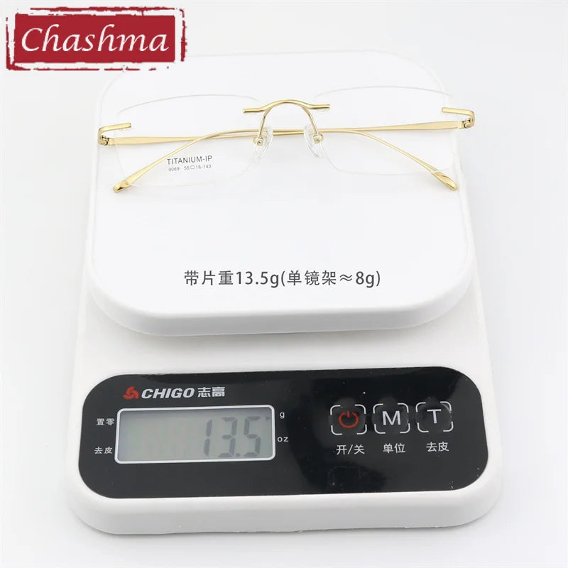 Chashma Ottica Men's Rimless Square Titanium Eyeglasses 9069 Rimless Chashma Ottica   