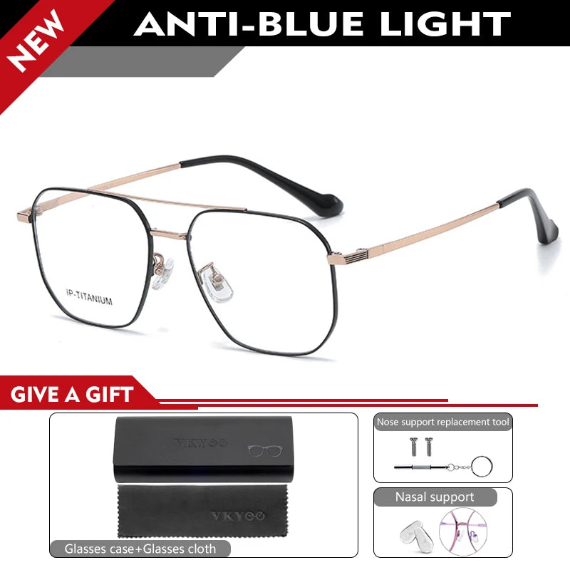 Vicky Unisex Full Rim Square Double Bridge Titanium Reading Glasses 698434