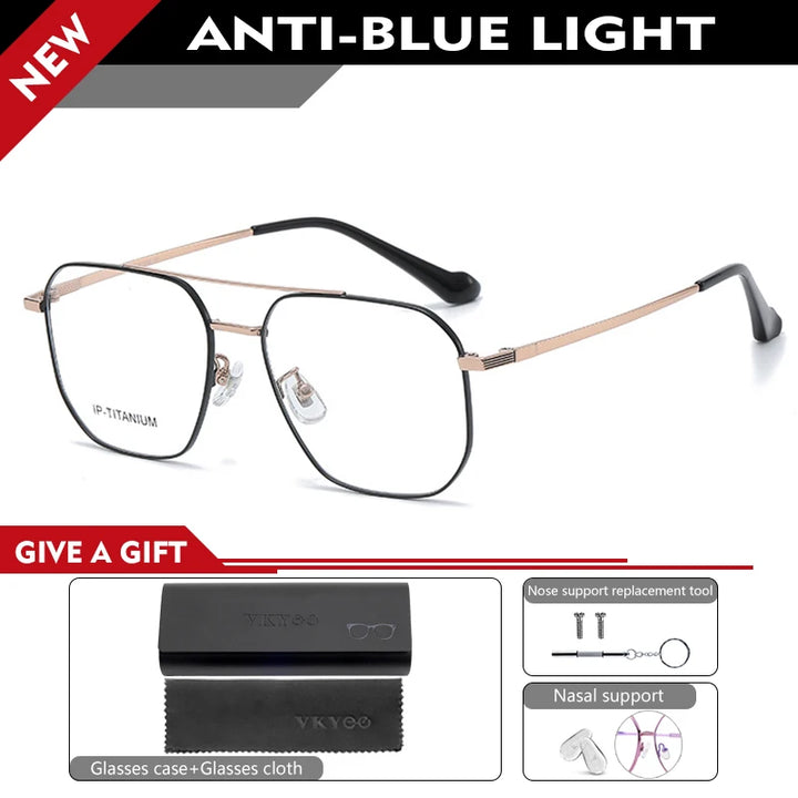 Vicky Unisex Full Rim Square Double Bridge Titanium Reading Glasses 698434