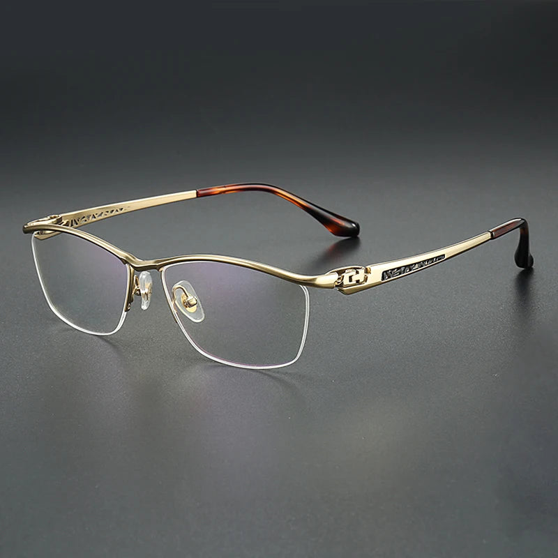 Aror Men's Semi Rim Square Oval Titanium Eyeglasses 96162 Semi Rim Aror Gold