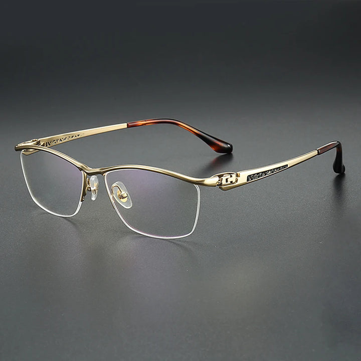 Aror Men's Semi Rim Square Oval Titanium Eyeglasses 96162 Semi Rim Aror Gold