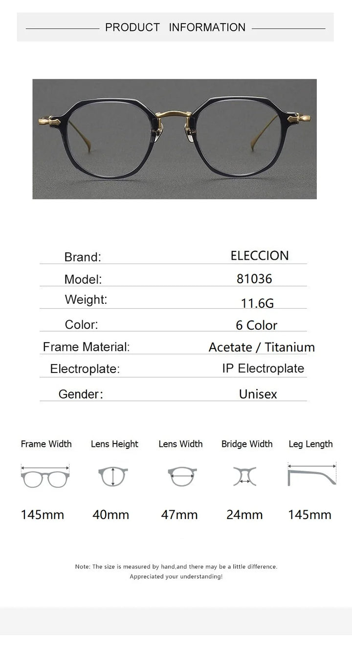 Eleccion Unisex Full Rim Polygon Acetate Titanium Eyeglasses 81036 Full Rim Eleccion