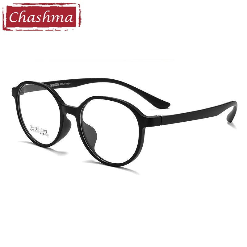 Chashma Ottica Unisex Youth's Full Rim Round Tr 90 Titanium Eyeglasses 21035 Full Rim Chashma Ottica Matte Black  