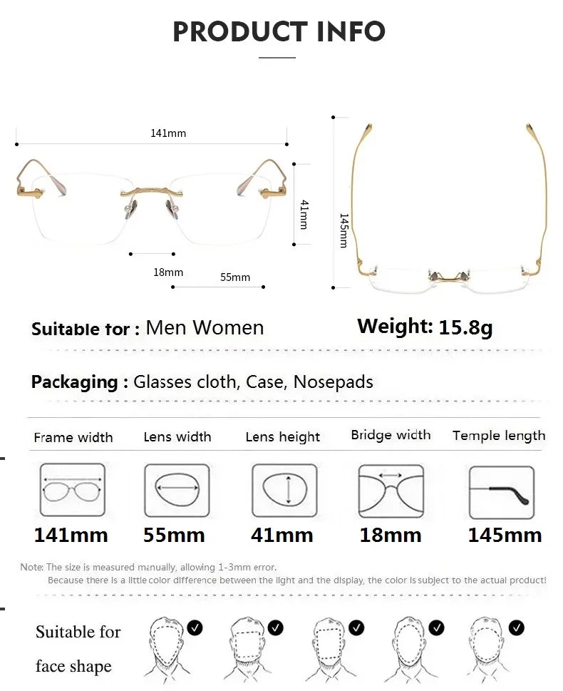 Bobbie Unisex Rimless Polygon Square Titanium Eyeglasses 809543