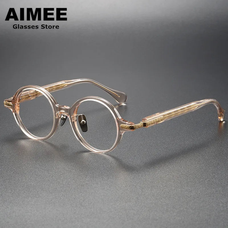 Aimee Unisex Full Rim Round Titanium Acetate Eyeglasses 80854 Full Rim Aimee Champagne  