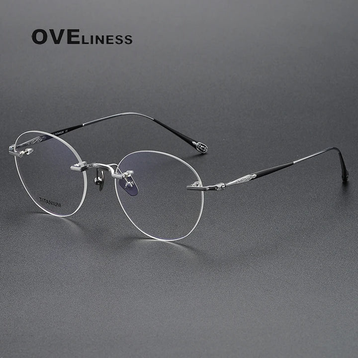 Oveliness Unisex Rimless Round Titanium Eyeglasses 80955 Rimless Oveliness black silver  