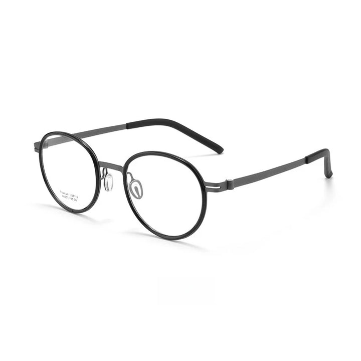 Yimaruili Women's Full Rim Round Screwless Titanium Eyeglasses 2611 Full Rim Yimaruili Eyeglasses Black Gun