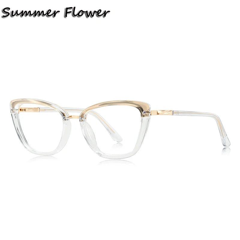 Summer Flower Women's Full Rim Cat Eye Tr 90 Titanium Eyeglasses 62220