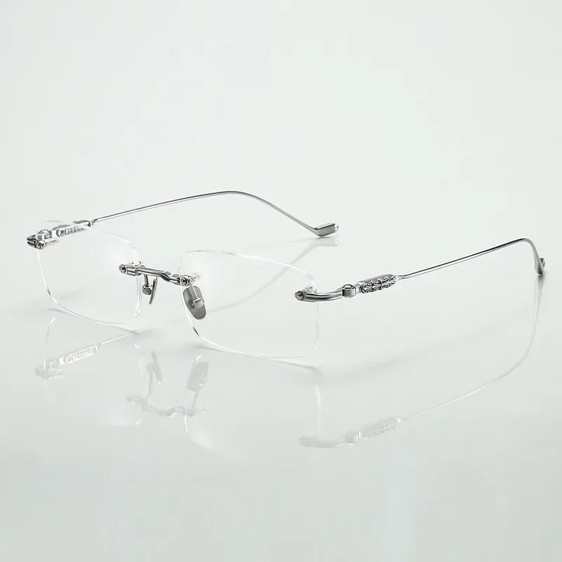 Aror Unisex Rimless Square Titanium Eyeglasses 10157 Rimless Aror Silver