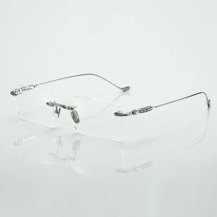 Aror Unisex Rimless Square Titanium Eyeglasses 10157 Rimless Aror Silver