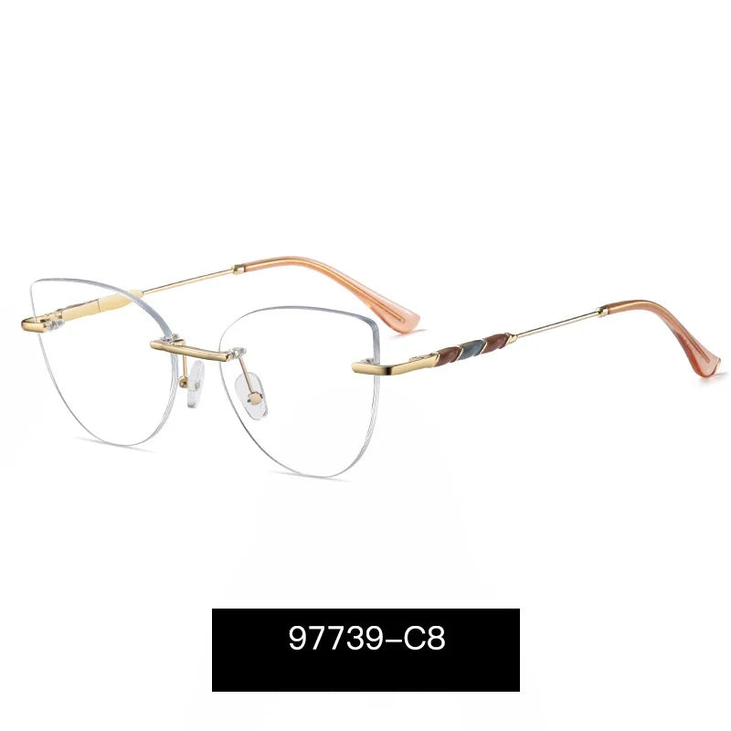 Momoja Women's Rimless Oval Cat Eye Alloy Eyeglasses 97739