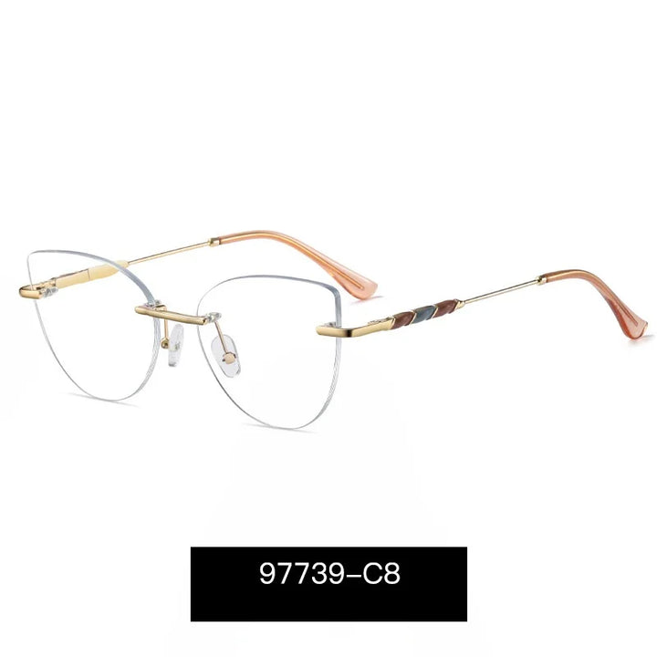 Momoja Women's Rimless Oval Cat Eye Alloy Eyeglasses 97739