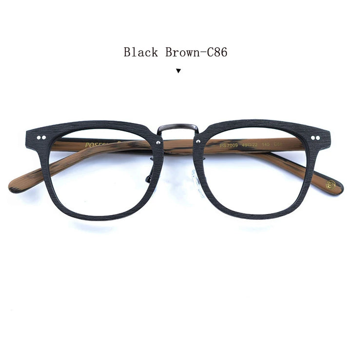 Hdcrafter Men's Full Rim Square Wood Titanium Alloy Eyeglasses 50142