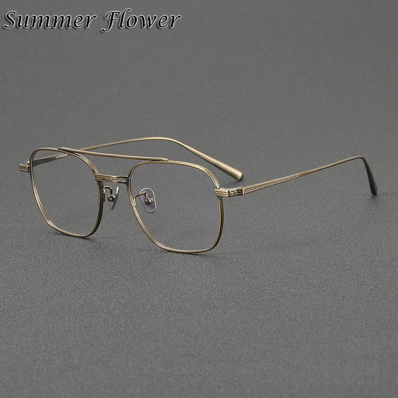 Summer Flower Men's Full Rim Square Double Bridge Titanium Eyeglasses 777115
