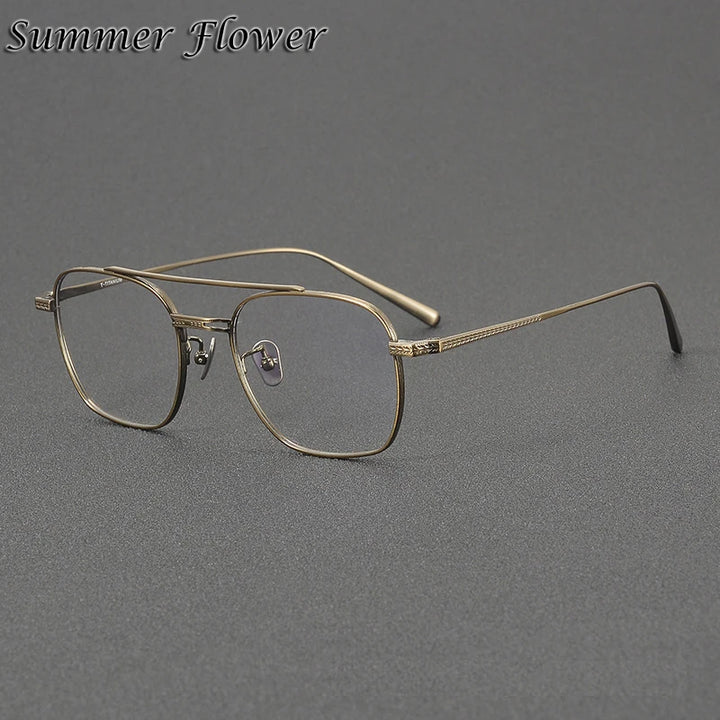 Summer Flower Men's Full Rim Square Double Bridge Titanium Eyeglasses 777115