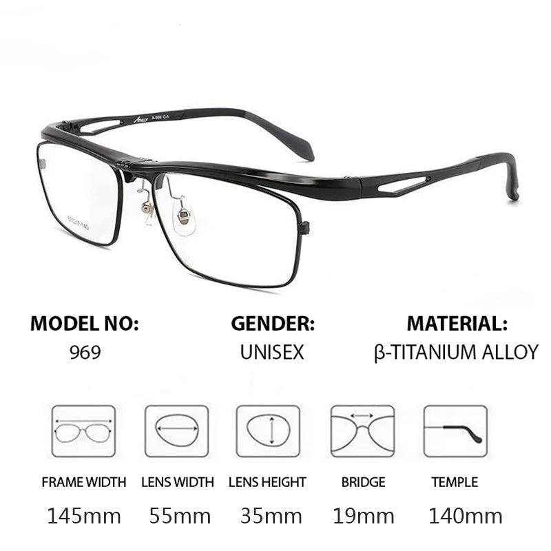 Hdcrafter Unisex Semi Rim Square Flip Up Titanium Alloy Eyeglasses 966905