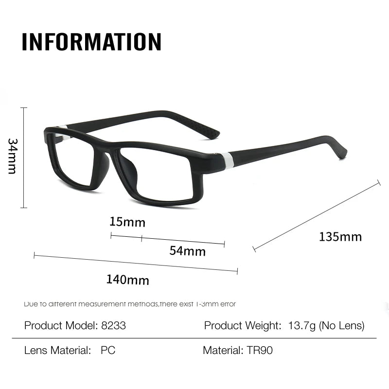 Muzz 8233 men's square bendable TR-90 prescription eyeglasses — view 2