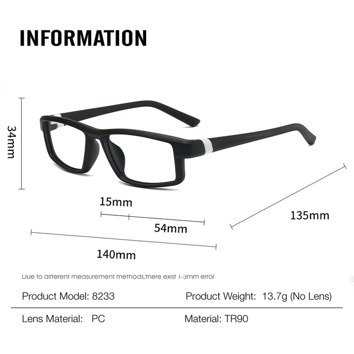 Muzz 8233 men's square bendable TR-90 prescription eyeglasses — view 2