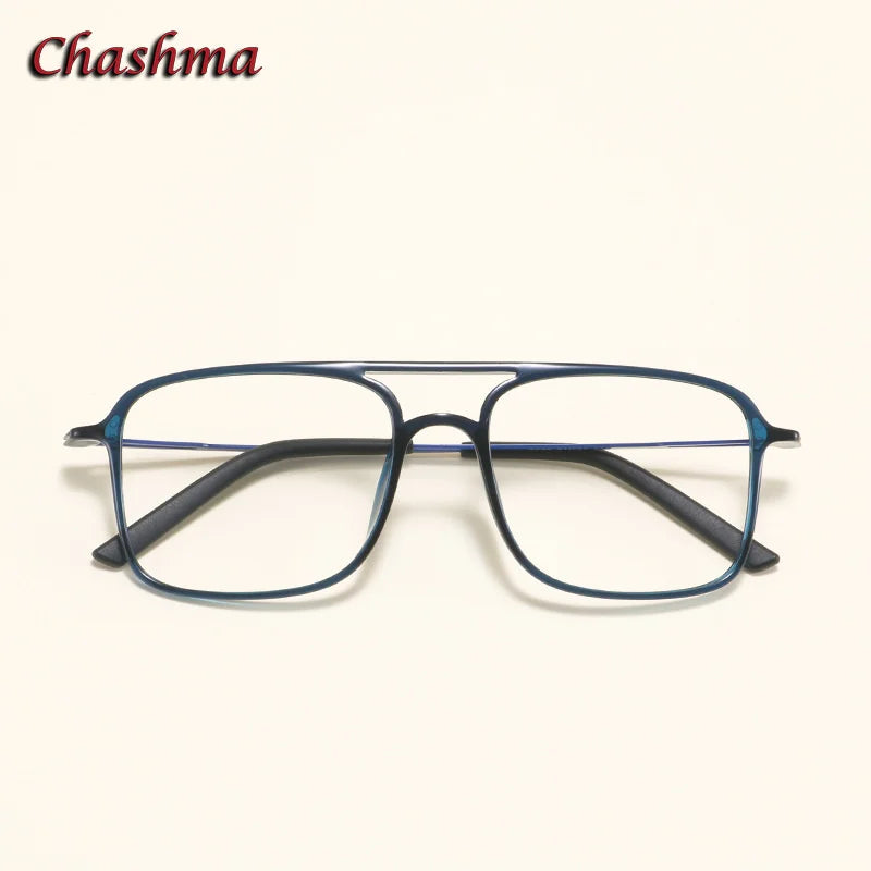 Chashma Ochki Unisex Youth's Full Rim Square Double Bridge Ultem Eyeglasses 2135 Full Rim Chashma Ochki Blue  