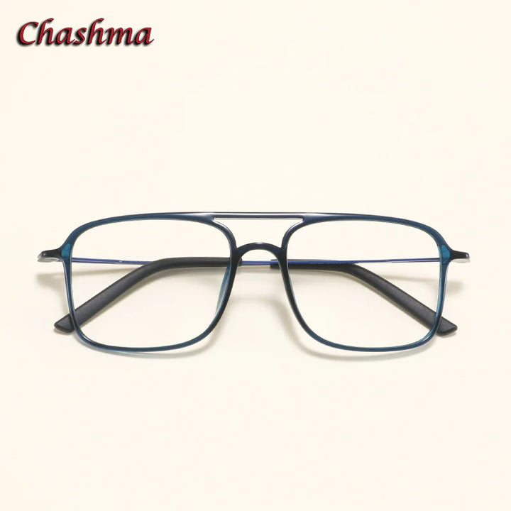 Chashma Ochki Unisex Youth's Full Rim Square Double Bridge Ultem Eyeglasses 2135 Full Rim Chashma Ochki Blue  