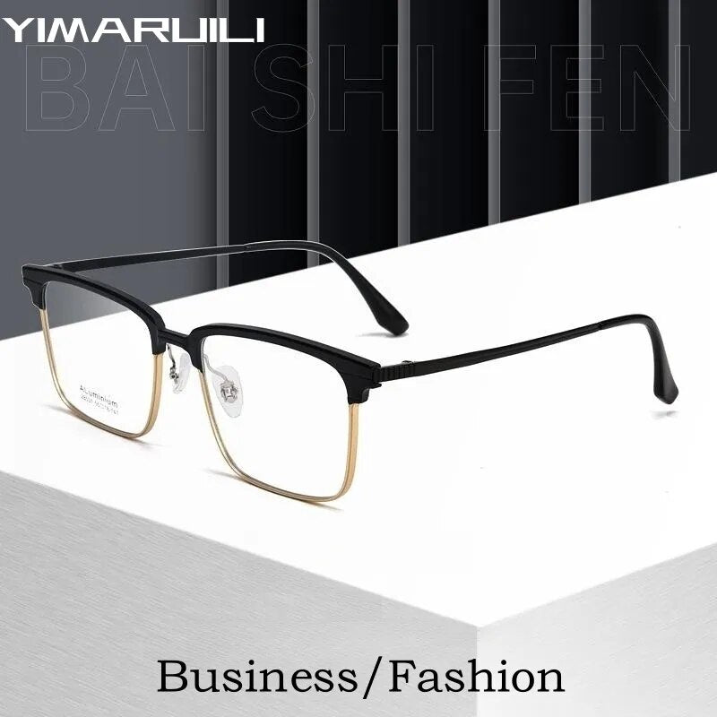Yimaruili Men's Full Rim Square Aluminum Magnesium Eyeglasses 28531 Full Rim Yimaruili Eyeglasses   