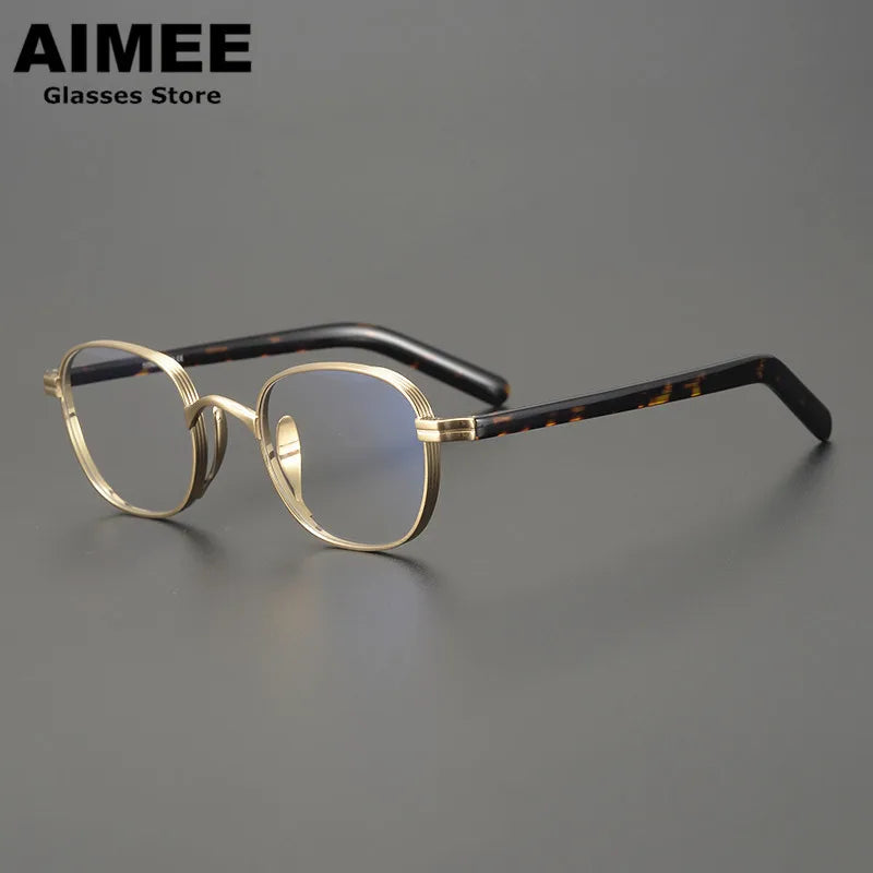 Aimee Unisex Full Rim Oval Square Titanium Acetate Eyeglasses 14132 Full Rim Aimee Golden  