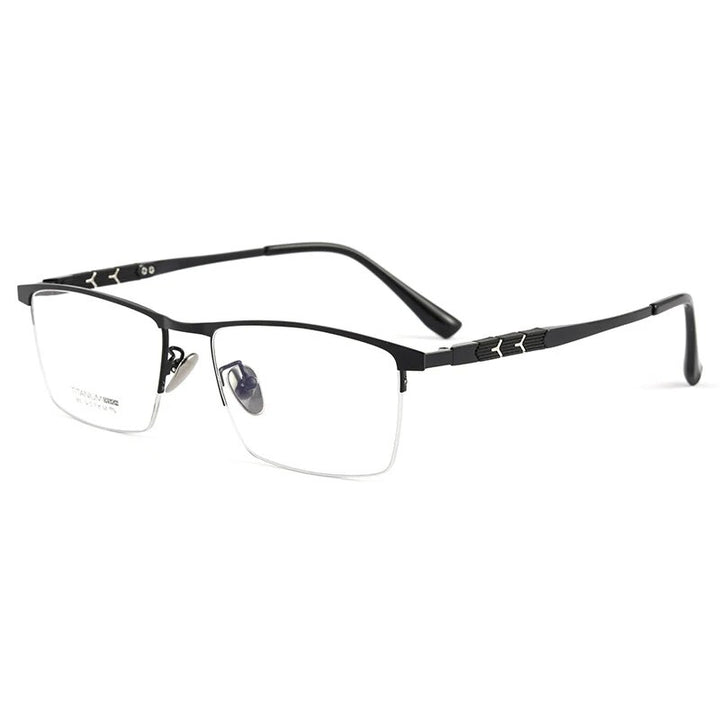 KatKani Unisex Semi Rim Square Titanium Eyeglasses 9012bt Semi Rim KatKani Eyeglasses Black  