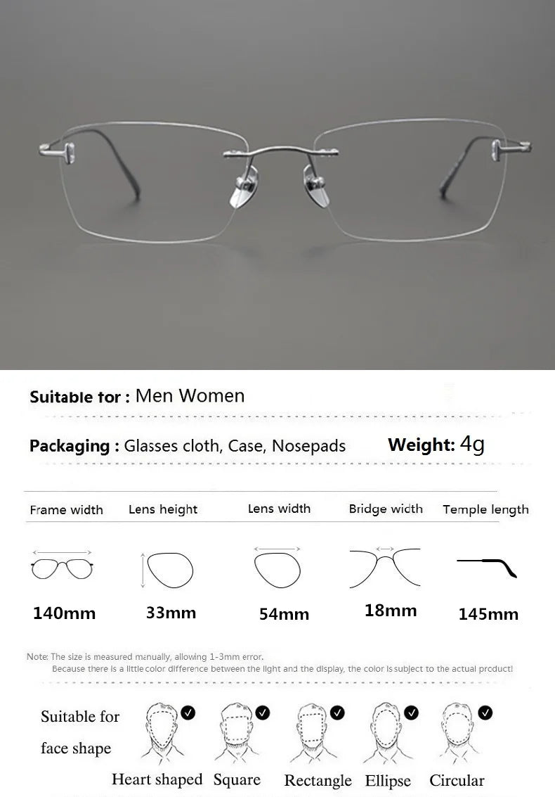 Bobbie Unisex Rimless Polygon Square Titanium Eyeglasses 335418