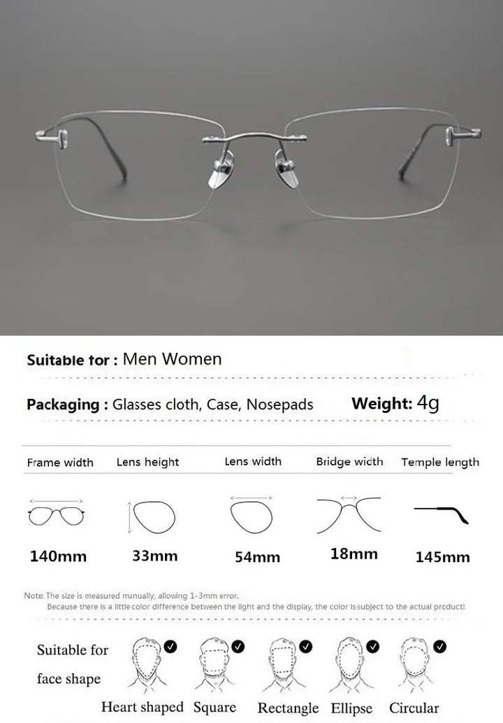 Bobbie Unisex Rimless Polygon Square Titanium Eyeglasses 335418