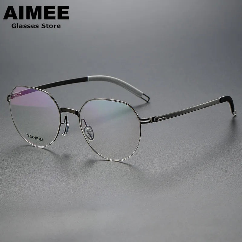 Aimee Unisex Full Rim Flat Top Round Titanium Acetate Eyeglasses 49819 Full Rim Aimee Gun Grey-Grey  