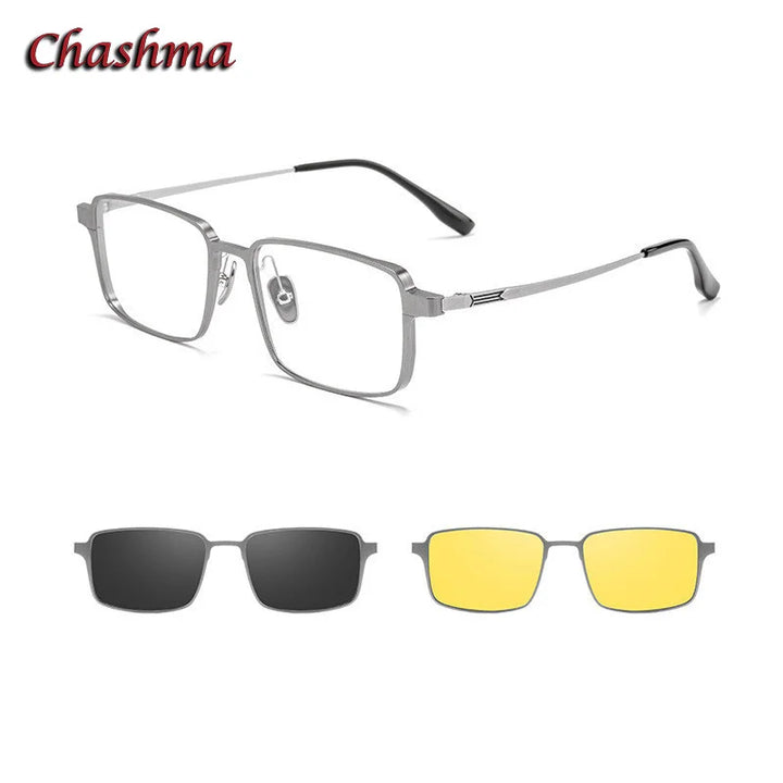 Chashma Ochki Men's Full Rim Square Tr 90 Titanium Eyeglasses Clip On Sunglasses 39909