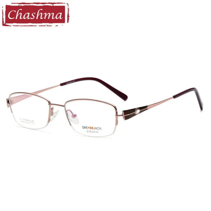 Chashma Women's Semi Rim Square Oval Titanium Eyeglasses 99178 Semi Rim Chashma Rose Gold