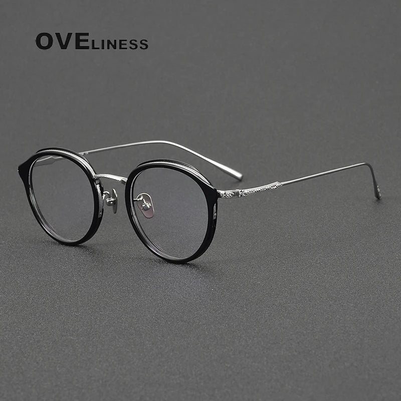 Oveliness Women's Full Rim Oval Acetate Titanium Eyeglasses 88114 Full Rim Oveliness black sliver