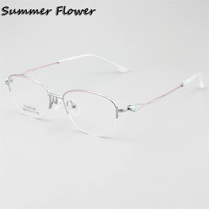 Summer Flower Women's Semi Rim Oval Square Titanium Eyeglasses 613008