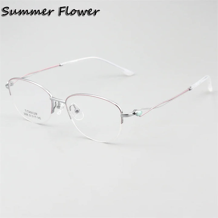 Summer Flower Women's Semi Rim Oval Square Titanium Eyeglasses 613008