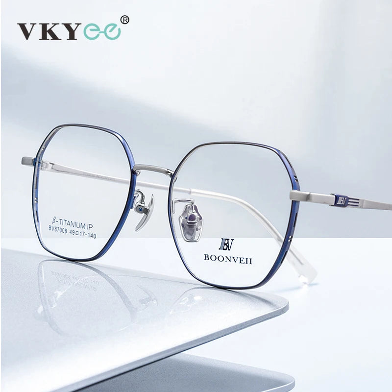 Vicky Unisex Youth Full Rim Polygon Titanium Reading Glasses 687008