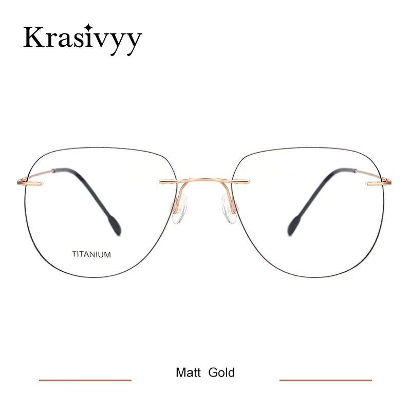 Krasivyy Women's Rimless Flat Top Oval Titanium  Eyeglasses 44154 Rimless Krasivyy Matt Gold  