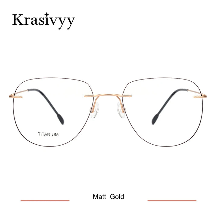 Krasivyy Women's Rimless Flat Top Oval Titanium  Eyeglasses 44154 Rimless Krasivyy Matt Gold  