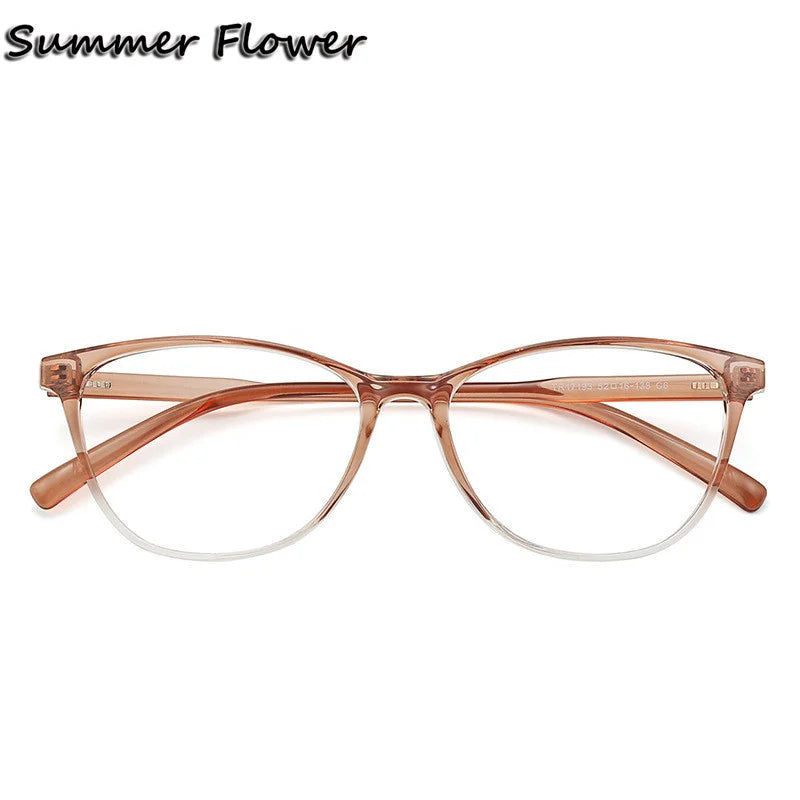 Summer Flower Women's Full Rim Cat Eye Tr 90 Titanium Eyeglasses 17193 Full Rim Summer Flower Gradient Brown