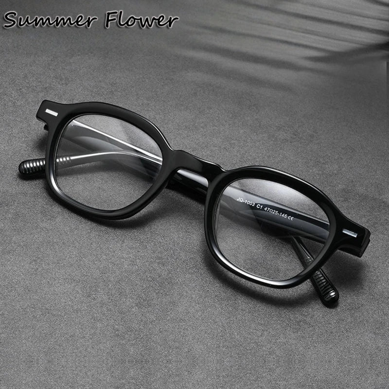 Summer Flower Men's Full Rim Flat Top Polygon Acetate Eyeglasses