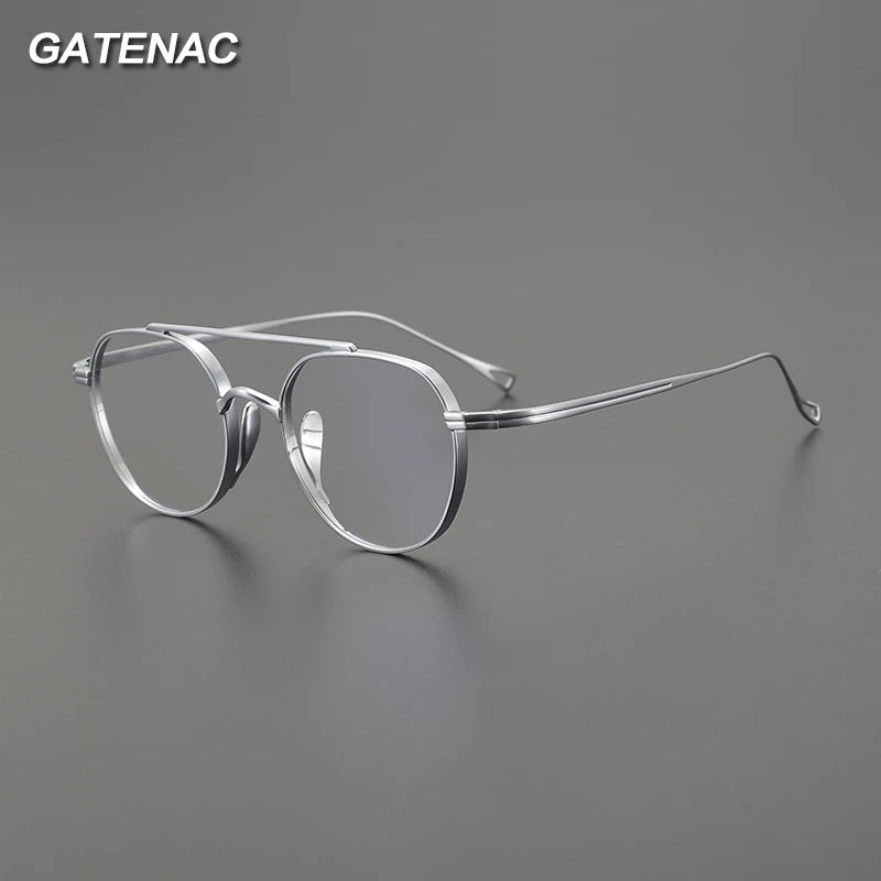 Gatenac Unisex Full Rim Polygon Double Bridge Titanium Eyeglasses 1477 Full Rim Gatenac   