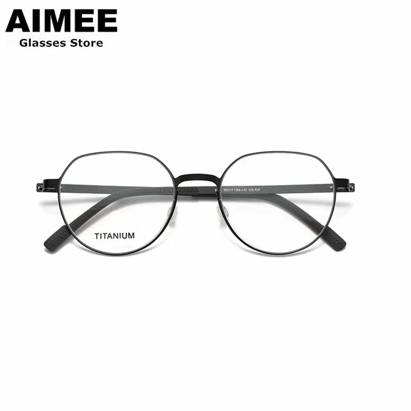 Aimee Unisex Full Rim Flat Top Round Screwless Titanium Eyeglasses 8008 Full Rim Aimee   