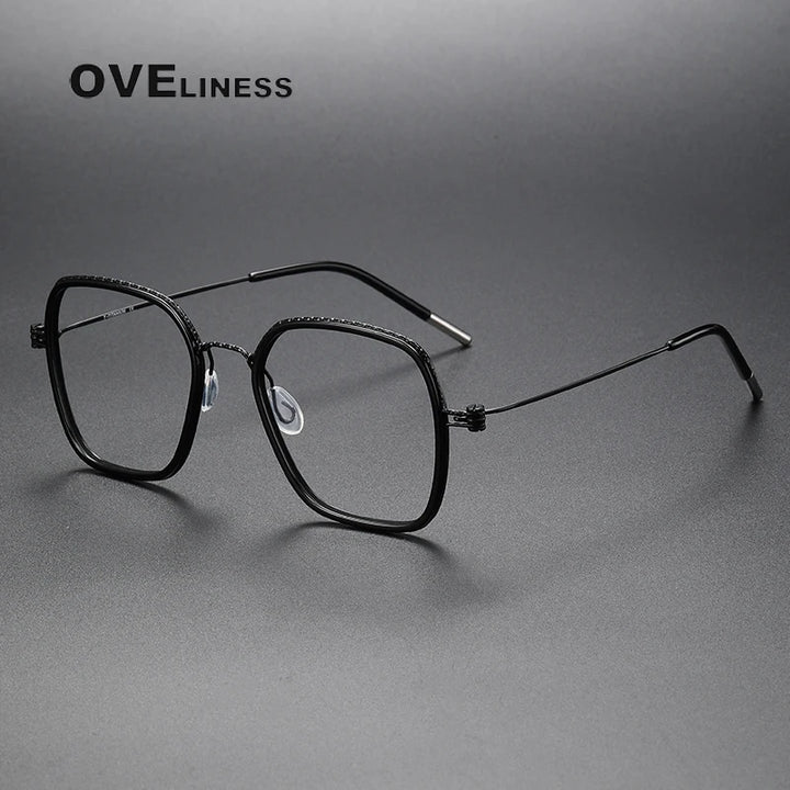 Oveliness Unisex Full Rim Square Acetate Titanium Eyeglasses 80895 Full Rim Oveliness black  